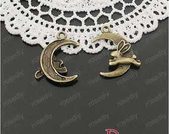 10 charms in bronze 22 * 16MM Moon rabbit D25058