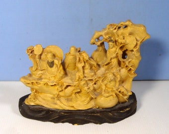 Vintage Chinese Deities 8 Immortals Cast clay resin circa 1980s used