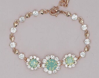 Mint Green Bracelet, Rose Gold Bridal Bracelet, Swarovski Crystal Mint Bracelets Mint Green Bridesmaid Gift, Mint Bridesmaid Bracelet