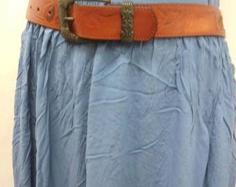 Vintage Hand Painted Brown Embossed Genuine Leather Belt Size S/M