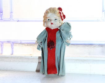 Vintage Doll Frozen Charlotte with Crepe Paper Dress