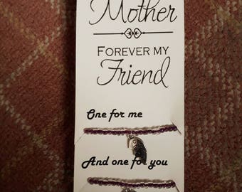 Purple Mother and Daughter Charm Bracelets with Poem