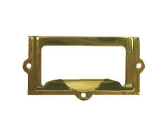 Card Holder - Stamped Brass Card Holder with Pull for Card Catalog or File Cabinet