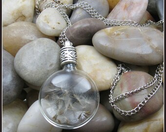 Glass Orb Dandelion Seed Pendant on 30" Chain
