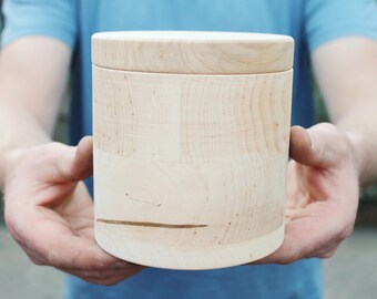 125 mm x 120 mm round unfinished wooden box - with cover - natural, eco friendly - 120 mm diameter