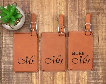 Mr & Mrs Luggage Tags - Set of 3 - Luggage Tags - Wedding Gift - Travel Tags - His and Hers Luggage Tags - Mr Mrs and More Mrs Luggage Tags