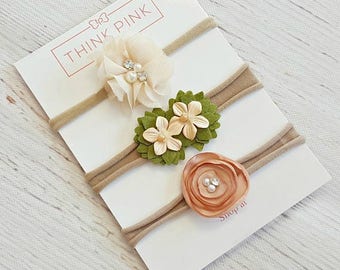 Baby headband SET, Baby Headband, Small Bows, Baby Bows, Newborn headbands, Nylon Headbands, Itty bitty bows,Baby hair bows,Flower Headband
