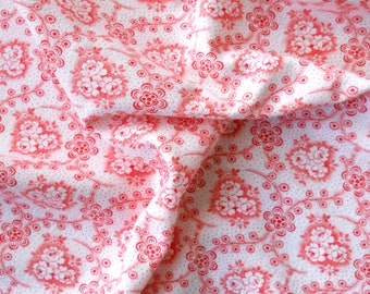 red floral fabric french fabric antique patchwork quilting red flowers cotton vintage cotton fabric 107