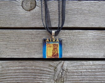 Broadway Musical Aida Glass Pendant and Ribbon Necklace