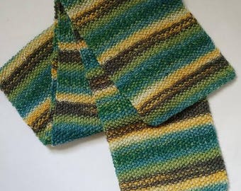 Shades of Green (and a little bit of Yellow) Seed Stitch Knit Scarf- Knit Scarf - Scarf - Green Scarf - Seed Stitch Scarf
