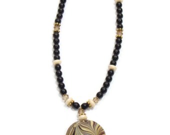 Black and Cream Beaded Necklace