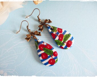 Cherry pin drop earrings in polymer clay *.