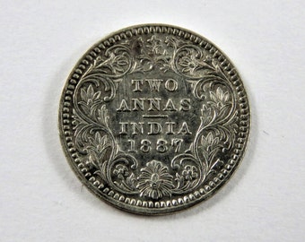 India-British 1887 Silver 2 Annas Coin.