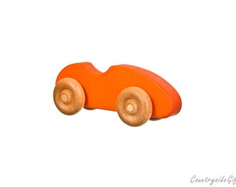 Wooden Toy Cars –Natural & Organic Wooden Toy Car for Toddlers, Kids, Children, Hardwood Wooden Toy Sports Car, Toy Cars, Maple Wood-Orange