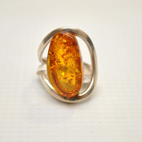 Sterling Silver Honey Amber Adjustable Ring #9292
