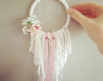 Small dreamcatcher, baby shower, pink dreamcatcher, wedding gift, pink dream catcher, nursery decor, boho decor, floral dreamcatcher, hippie