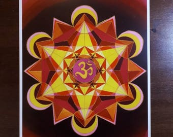 Om Mandala print of a gouache painting.