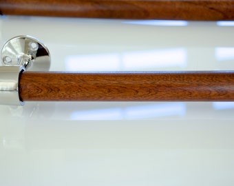 Polished Stainless Steel and Honduran (Genuine) Mahogany Towel Bar