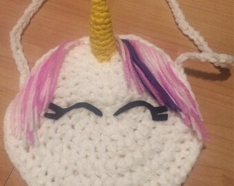 Crochet white unicorn kids childrens shoulder bag