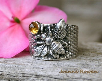 You Can Call Me Queen Bee.... Sterling Silver Bee Ring with Citrine