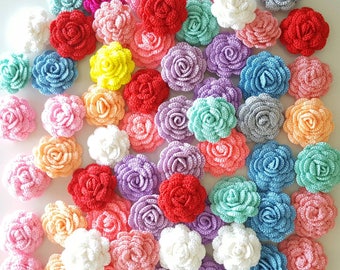 12 pcs Small Crochet Flowers Roses Handmade Applique Embellishment in multi-color size 2"