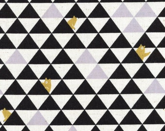 Triangle Bear - Blank Grey Canvas Linen Blend Fabric from Kokka