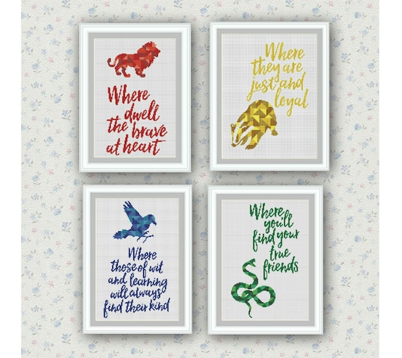 Set of 4 QuotesHogwarts Houses Cross Stitch PatternHarry