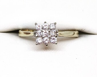 Vintage Diamond Cluster Engagement Ring 18ct, Diamond Engagement Ring, Anniversary Gift, Mother's Day Gift, Free Shipping