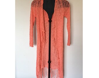 Coral Knitted Shrug with Hood