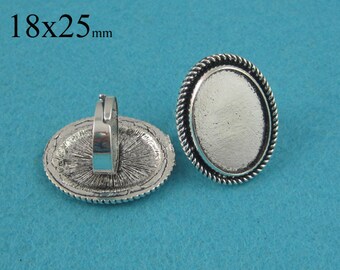25 Pieces 18x25mm Blank Ring Trays, Rope-edged Round Ring Setting with Matching Glass Cabochons