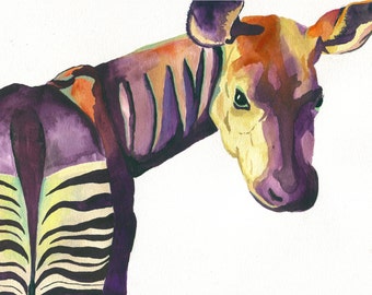 Okapi Watercolor / Abstract Okapi / Okapi Painting / Watercolor Wall Art / Nature Print