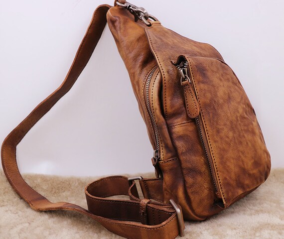 Leather Sling Bag Backpack with Single Strap Mens Crossbody