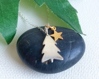 Tree Necklace, Pine Tree Necklace, Tree and Star Necklace, Sterling Silver Tree,NorthWoods,Evergreen Tree Jewelry,Gift For Her,Outdoors Gift