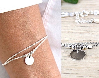 sterling silver bracelet double curb chain beads and medal