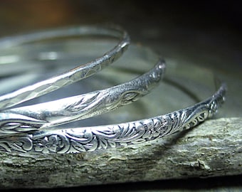 Sterling Silver Patterned Bangles Set of 3 - Nouveau Romance