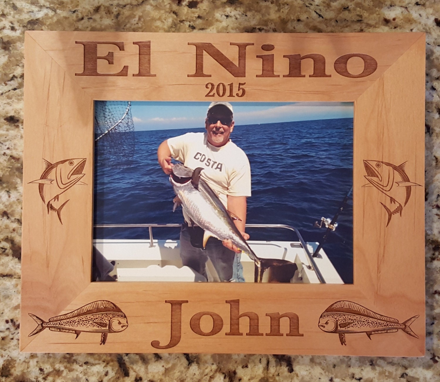 Fishing Picture Frame 5x7 Custom Laser Engraved Frame Blue