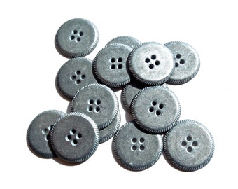 VINTAGE: 10 Large Silver Pewter Solid Metal Buttons - 23mm
