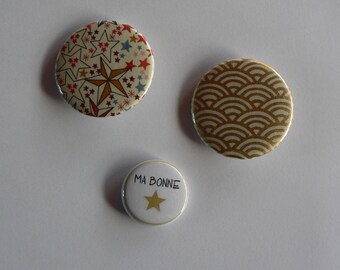 Badges 38 and 25mm set of 3 Badges Liberty Japanese paper