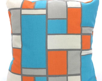 Orange Aqua Gray Decorative Throw Pillow Covers, Cushions, Orange Aqua Grey Cream, Hopscotch, Couch Bed Pillows, One or More ALL SIZES
