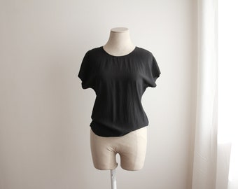 max mara slouchy silk blouse top tee shirt / plain black / oversized loose fit / t shape / minimal / vintage / size s m 36 38