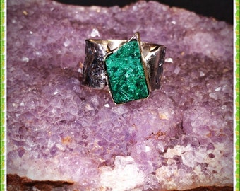 Rough malachite ring,plush malachite ring, silver ring with malachite, rough malachite, rough jewelry, natural malachite, genuine malachite
