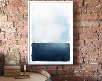 Abstract Blue Seascape A1 Art Print, Blue and Navy Graphic Poster, Rothko Inspired Minimalist Art, Light Modern Abstract Art, Wall Decor