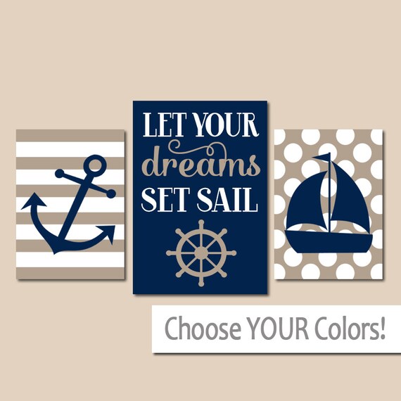 NAUTICAL Nursery Wall Art CANVAS or Prints Baby Boy Nautical
