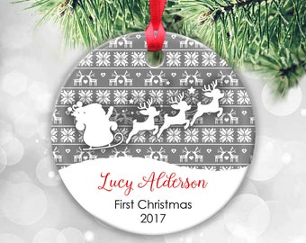 Baby's First Christmas Ornament, Baby Ornament, Baby First Ornament, Baby Girl Gift, Baby Girl Christmas Gift Reindeer Ornament Santa Sleigh
