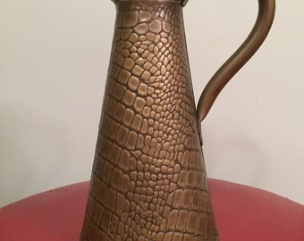 A Superb Large Vintage Brass (Beaten) Water Pitcher/Jug/Stand, Made in France