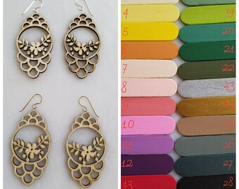 Scallop Floral Custom Painted Earring, wedding, bridesmaid, laser cut