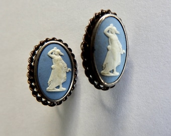 Silver Wedgewood Cameo Screw Back Earrings