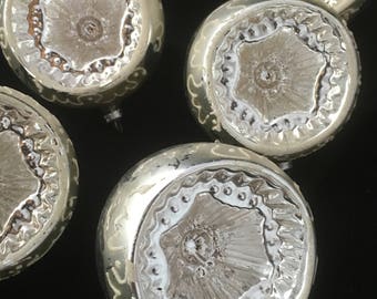 Set of 8 Large Fancy Silver White Mica Indent Glass Christmas Ornaments