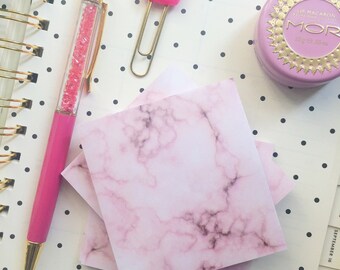 Pink Marble Post-It Notes (Set of 2) | Sticky Notes - Marble - Pink - Desk Accessories- Gold-