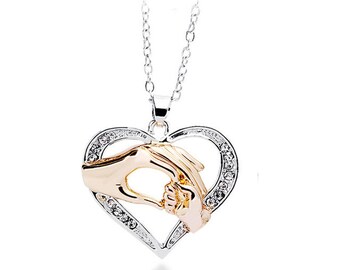 Baby Shower Gift Mother Baby Hand Holding Pendant Necklace